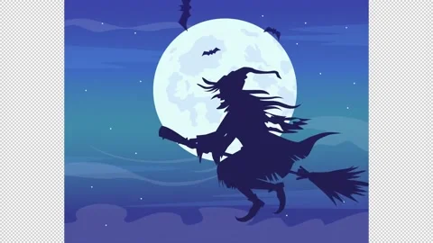 Animated witch on broom illustration Stock Footage 218609664