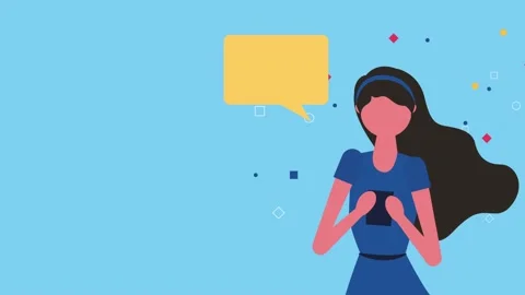 Animated woman character using smartphone with speech bubble on blue backgr.. 動画素材 338401192