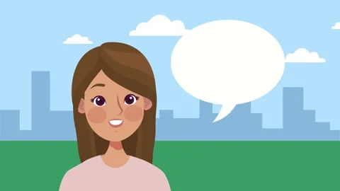 Animated woman with speech bubble dynamic footage, urban background, sky wi.. Stock Footage 339272946