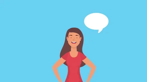 Animated woman talking with a speech bubble appearing above her head. Stock Footage 334525081