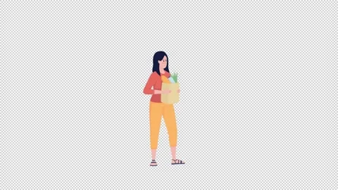 Animated woman waits in store queue Stock Footage 228913066
