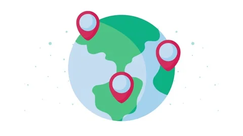 Animated world globe with three map pins popping up showing global location.. Stock Footage 334521953