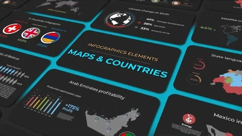 Animated World Map and Country Infographics for Data Visualization 스톡 After Effects