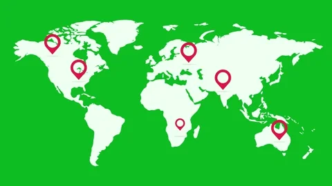 Animated World Map Banner with Location Pins. Global Navigation. Stock Footage 309166599
