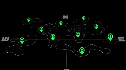 Animated World Map with Dotted Location Pin on Abstract Digital Tech Background Stock Footage 310281674