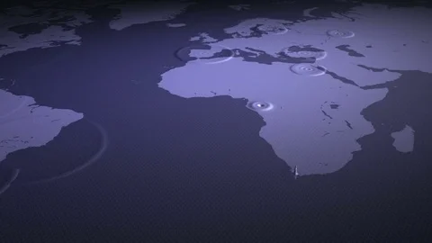 Animated world map. A drop of water falling on the surface. LOOP Stock Footage 79070372