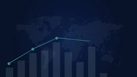 Animated World Map with Financial Data Graph Chart on Blue Background. Stock Footage 303391863