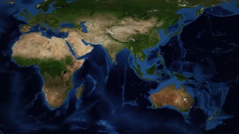 Animated World Map Flight Path from Sydney Australia to Rome Italy Stock Footage 337090316