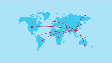 Animated world map with flight paths and global distribution network connec.. Stock Footage 334268257