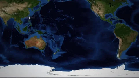 Animated World Map Flight Route from Hong Kong to Miami Florida Stock Footage 338327743
