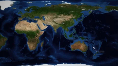 Animated World Map Flight Route from Auckland to Manchester Stock Footage 339843278