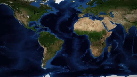 Animated World Map Flight Route from Denver to Doha Qatar Stock Footage 341072789