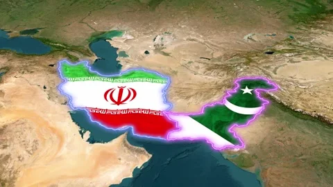 Animated World Map Highlighting Iran and Pakistan with National Flags Stock Footage 340452790