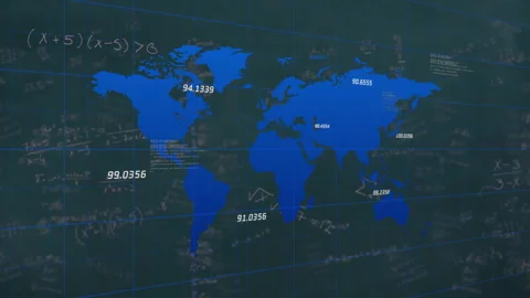 Animated world map with numerical data and mathematical equations Stock-Footage 305021617