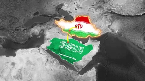Animated World Map with Saudi Arabia and Iran Flags Video stock 339783166