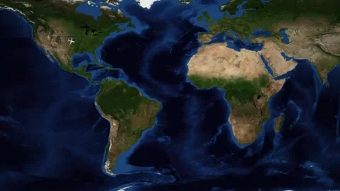 Animated World Map Showing Airplane Flight Route from Denver to Riyadh Stock Footage 337090310