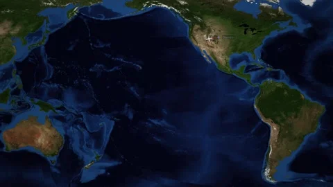 Animated World Map Showing Airplane Flight Route from Denver to Sydney Stock Footage 339827778