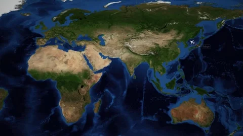 Animated World Map Showing Flight Route From Tokyo To Manchester Stock Footage 336520657