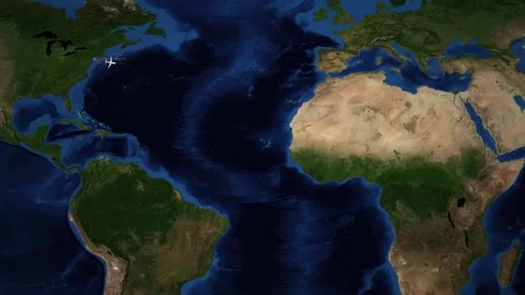Animated World Map Showing Flight Path Between New York and Athens Video stock 337090629