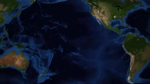 Animated World Map Showing Flight Path from Atlanta to Sydney Australia Video stock 337864470