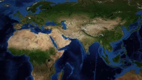 Animated World Map Showing Flight Path From Amsterdam to Hong Kong Video stock 337864537