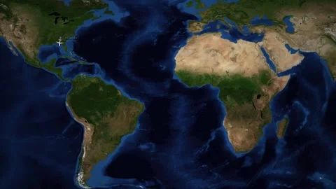 Animated World Map Showing Flight Route Between Atlanta and Santiago Stock Footage 337864586