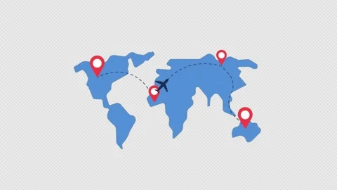 Animated World Map Showing Flight Path Between Locations - Transparent Stock Footage 339006210