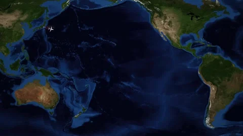 Animated World Map Showing Flight Route from Tokyo to Miami Stock Footage 340307435