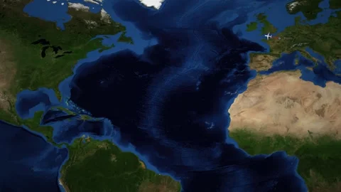 Animated World Map Showing Flight Path from Paris to Miami Stock Footage 340373976