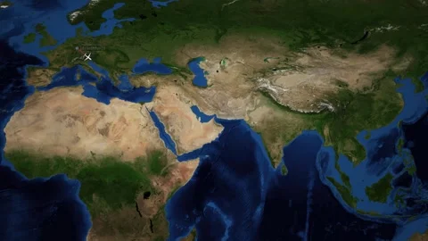 Animated World Map Showing Flight Path from Frankfurt to Singapore Stock Footage 340949071
