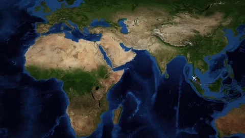Animated World Map Showing Flight Route from Singapore to Madrid Stock Footage 346679572