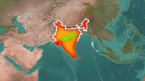 Animated world map showing India with flag motion footage Stock Footage 345658559