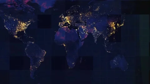 Animated world map with visual effects and luminous connections in different Stock Footage 107085494