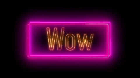 Animated 'wow' neon glowing text with reflection effect on black background.. Stock Footage 309011543