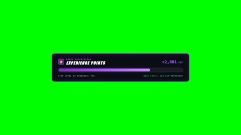 Animated XP Experience Points Progress Bar Leveling Up on Green Screen Stock Footage 345215798