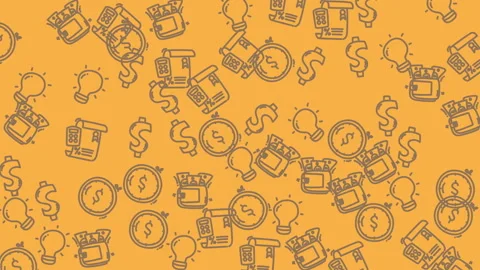Animated Yellow background pattern with handdrawn lightbulbs, wallets, dollar Stock Footage 346469287
