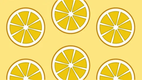 Animated yellow background with vector orange slices Stock Footage 194182073
