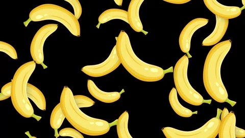 Animated Yellow Bananas Falling Downward Against a Solid Black Background Stock Footage 347345261