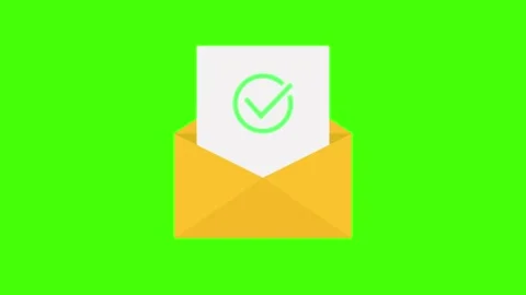 Animated Yellow Envelope with Green Check Mark on Bright Green Background Stock Footage 306405389