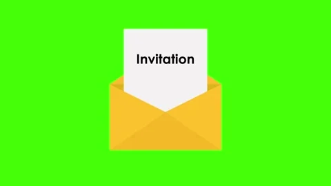Animated Yellow Envelope Opening to Reveal White Invitation Card on Green S.. Stock Footage 306405380