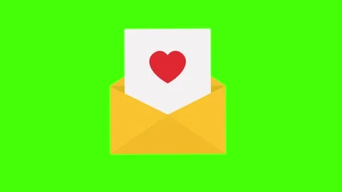 Animated Yellow Envelope with Red Heart on Green Screen Stock Footage 306405414