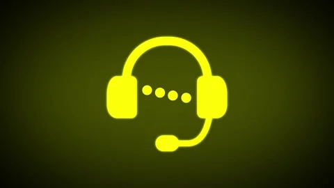 Animated yellow headset with microphone and dots glowing on dark background. Stock Footage 345547650