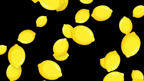 Animated Yellow Lemons Falling Against a Solid Black Background Stock Footage 344714591