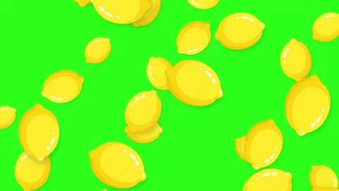 Animated Yellow Lemons Falling Downward on a Bright Green Background Stock Footage 345209146