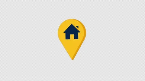 Animated Yellow Map Pin Icon with House Symbol - Transparent Stock Footage 342369650