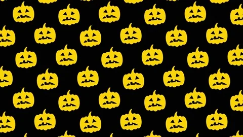 Animated yellow pumpkin faces pattern on a black background. Halloween holiday Stock Footage 161340681