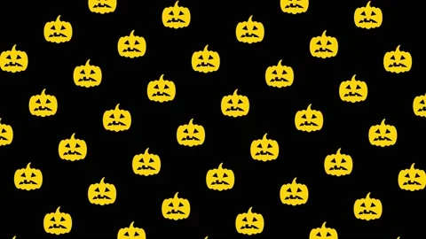 Animated yellow pumpkin faces pattern on a black background. Halloween holiday Stock Footage 162323723