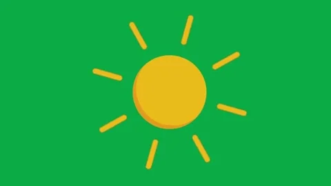 Animated yellow sun graphic with rotating rays on green screen background loop Stock Footage 332067145