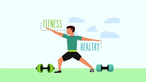 Animated young man doing yoga warrior pose outdoors for fitness and healthy.. Stock Footage 334268960
