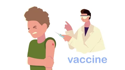 Animated young man feeling pain after vaccination shot from doctor holding .. 動画素材 339059707